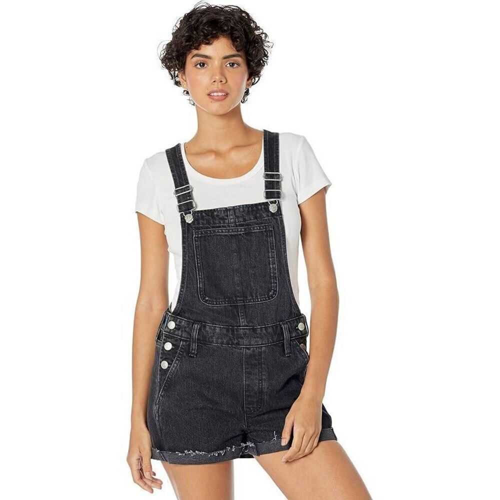 Madewell High Rise Washed Black Denim Adirondack Shortalls
